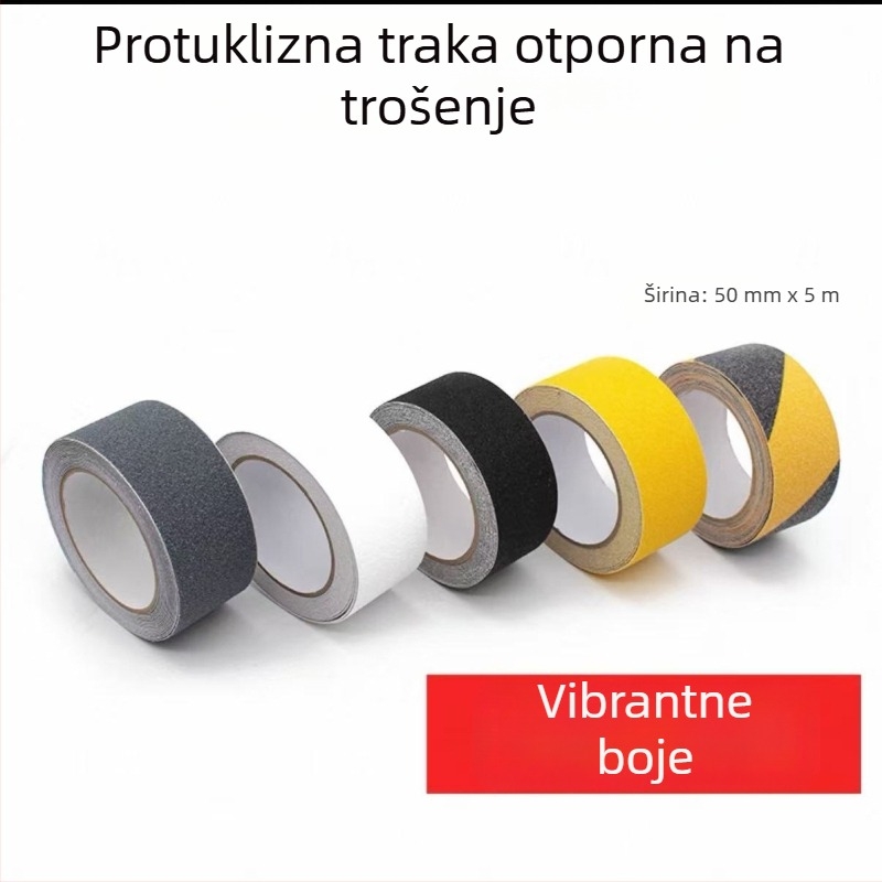 Mat protivklizna traka s PVC osnovom, ljepilo na bazi gume, debljina 1 mm, temperaturna otpornost -40 do 100°C (kratkoročno) / -20 do 60°C (dugoročno), samolijepljiva