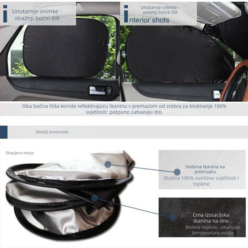 Bočno sjenilo za prozor automobila (mrežasti materijal; ugradnja usisnim čašicama; univerzalna prilagodba; mogućnost tiska logotipa; težina 50-80 g)