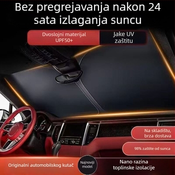 Sunčana zaštita za prednje staklo automobila, debela aluminijska folija, ugradnja pomoću klipse, univerzalno