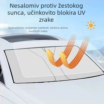 Sunčana zaštita za prednje staklo automobila, debela aluminijska folija, ugradnja pomoću klipse, univerzalno