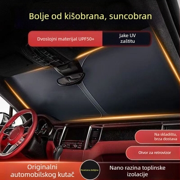 Sunčana zaštita za prednje staklo automobila, debela aluminijska folija, ugradnja pomoću klipse, univerzalno
