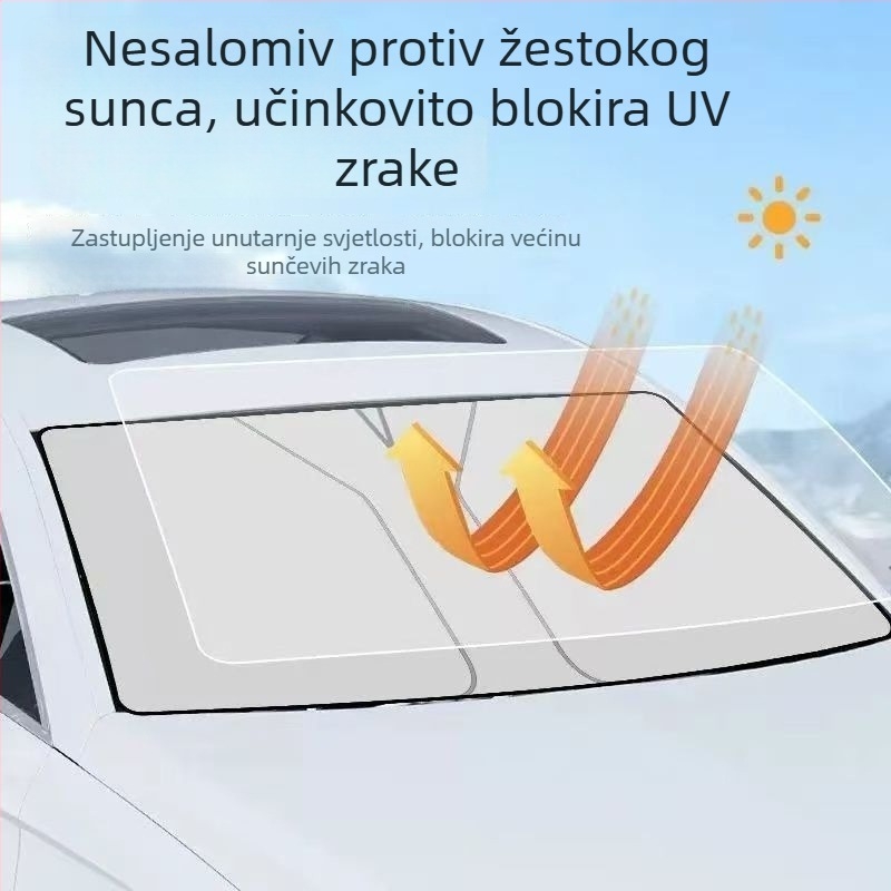 Sunčana zaštita za prednje staklo automobila, debela aluminijska folija, ugradnja pomoću klipse, univerzalno