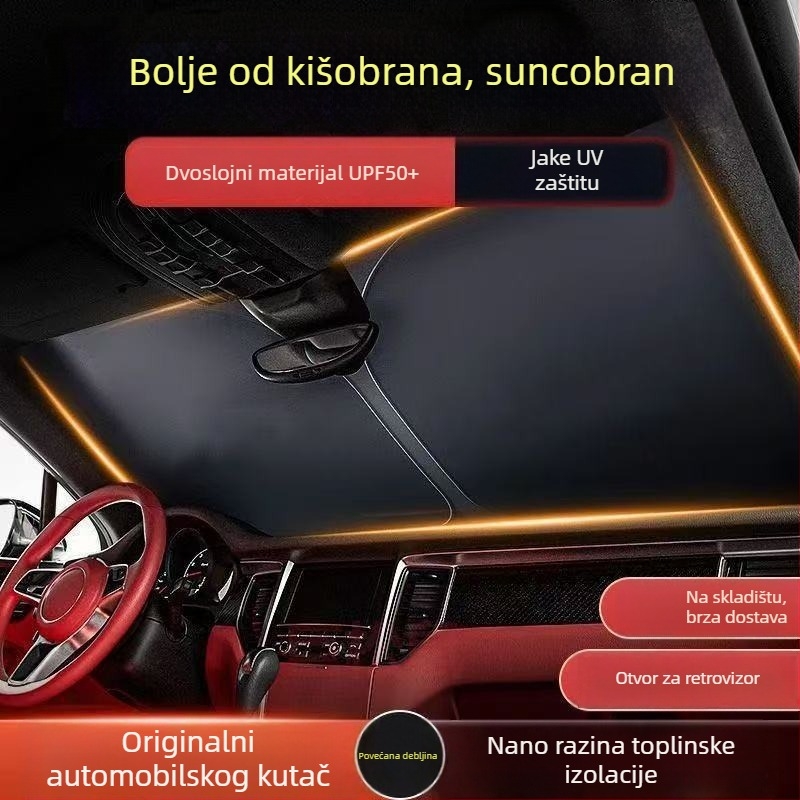 Sunčana zaštita za prednje staklo automobila, debela aluminijska folija, ugradnja pomoću klipse, univerzalno