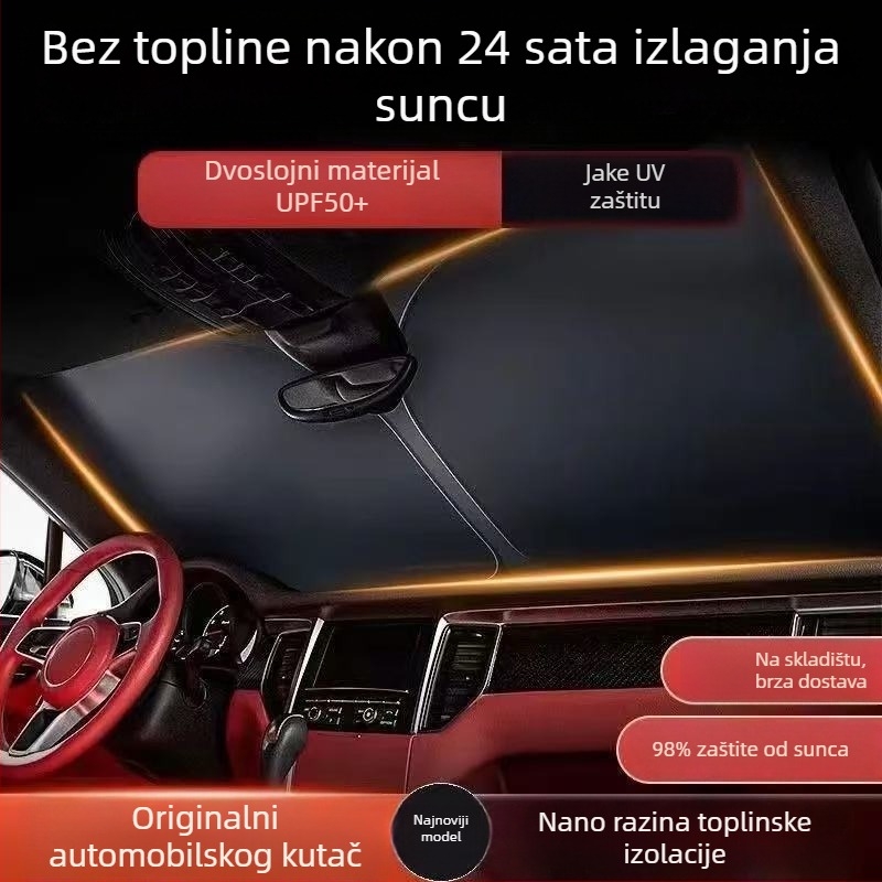 Sunčana zaštita za prednje staklo automobila, debela aluminijska folija, ugradnja pomoću klipse, univerzalno