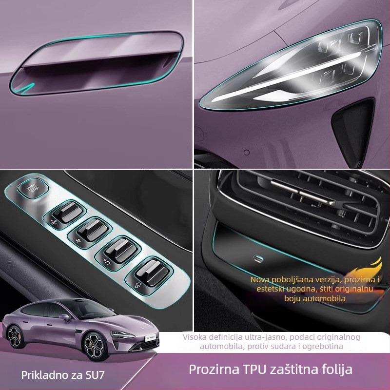 Xiaomi SU7 TPU prozirni zaštitni film za tipke središnje konzole, navigacijski zaslon, prednja svjetla i unutrašnjost vozila