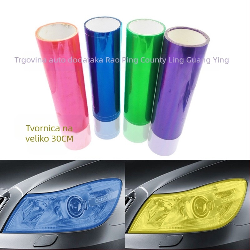 Folija za promjenu boje svjetala automobila - trooslojni PVC film, univerzalni, prozirni ljepilo; 95% propusnost svjetla, 85% toplinska izolacija, 100% UV zaštita