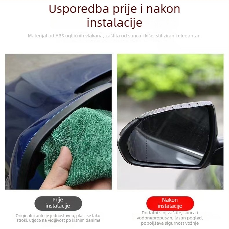 3R rub za retrovizor, karbonski uzorak, vodootporan, smanjenje buke od vjetra, univerzalno za automobile