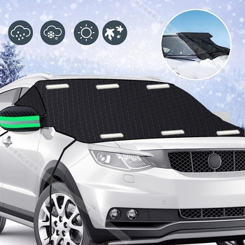 Navlaka za snijeg za vjetrobran automobila s magnetima, Oxford tkanina, vodonepropusna i izolacija od smrzavanja, karirani uzorak, 420 g, montaža kopčom i magnetom