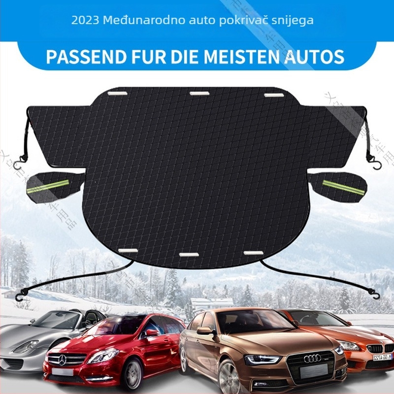 Navlaka za snijeg za vjetrobran automobila s magnetima, Oxford tkanina, vodonepropusna i izolacija od smrzavanja, karirani uzorak, 420 g, montaža kopčom i magnetom