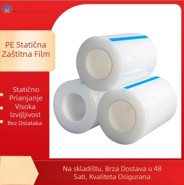 PE elektrostatni zaštitni film, prilagođen, otporan na ogrebotine, bez ostatka ljepila, sjajna površina, elektrostatička adsorpcija, OEM rolo pakiranje, debljina 0,03–0,05 mm, duljina 200–400 m