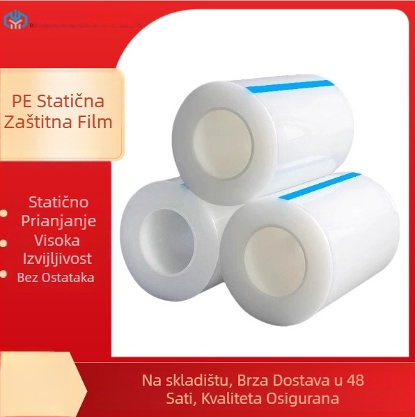 PE elektrostatni zaštitni film, prilagođen, otporan na ogrebotine, bez ostatka ljepila, sjajna površina, elektrostatička adsorpcija, OEM rolo pakiranje, debljina 0,03–0,05 mm, duljina 200–400 m