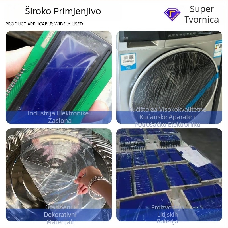 PE elektrostatni zaštitni film, prilagođen, otporan na ogrebotine, bez ostatka ljepila, sjajna površina, elektrostatička adsorpcija, OEM rolo pakiranje, debljina 0,03–0,05 mm, duljina 200–400 m