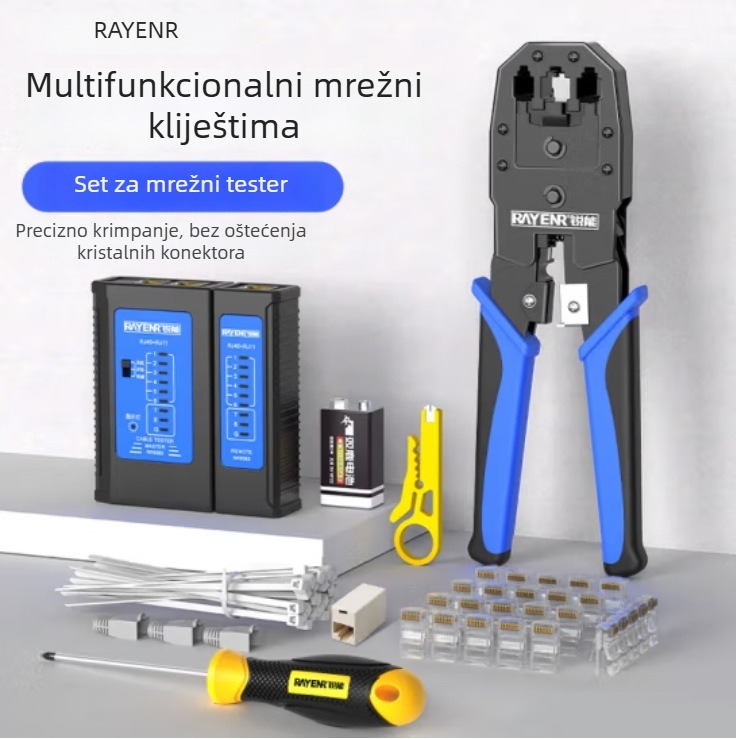 Krimp alata za mrežne kablove RJ45, Cat5–Cat8, profesionalne razine, dizajn koji štedi napor, materijal A3 čelik, kućni tester alat