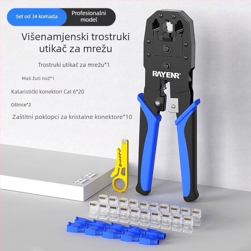 Krimp alata za mrežne kablove RJ45, Cat5–Cat8, profesionalne razine, dizajn koji štedi napor, materijal A3 čelik, kućni tester alat