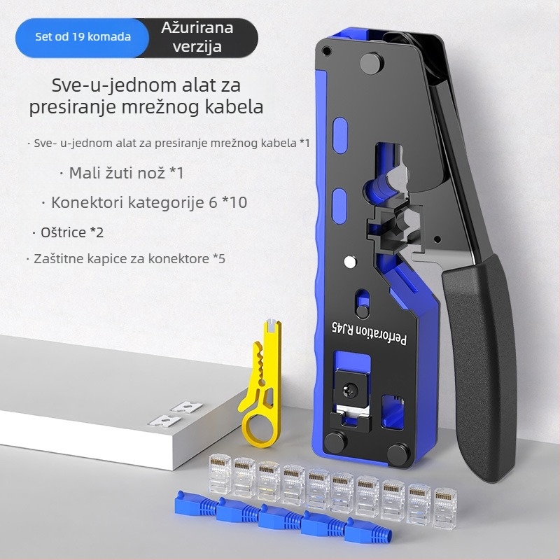 Krimp alata za mrežne kablove RJ45, Cat5–Cat8, profesionalne razine, dizajn koji štedi napor, materijal A3 čelik, kućni tester alat