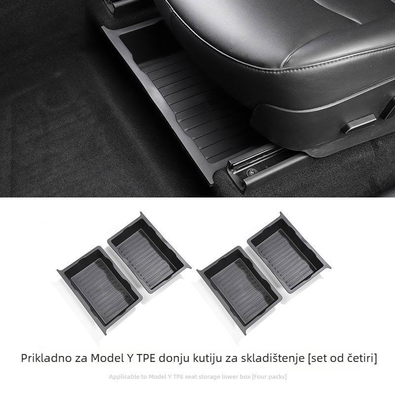 Kutija za skladištenje ispod sjedala za Tesla Model Y — koža, pod sjedištem, prilagodljivo procesiranje, tiskanje logotipa