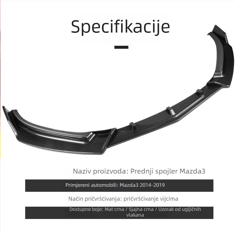 Prednji lip za branik Mazda 3 (2014–2019, Axela) s karbonskim uzorkom završne obrade, bez prilagodbe