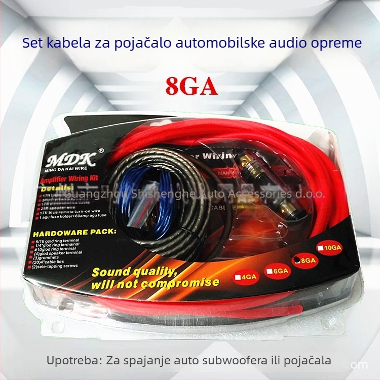 Komplet za nadogradnju zvuka u automobilu: bakreno obloženi aluminijski vod No. 8, kabeli signala za pojačalo i zvučnike (bez prilagodbe obrade)