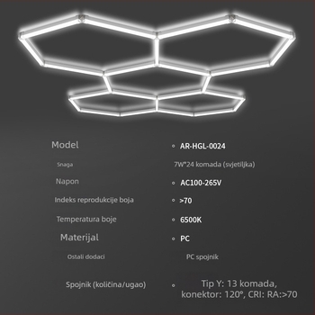 Garažno LED svjetlo-0024 s honeycomb dizajnom, otporno na prašinu, 168W, 100 lm/W, 50.000 h, AC 100-265V