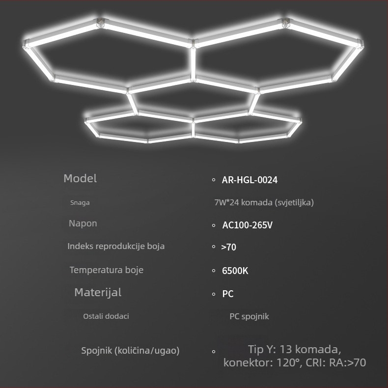 Garažno LED svjetlo-0024 s honeycomb dizajnom, otporno na prašinu, 168W, 100 lm/W, 50.000 h, AC 100-265V