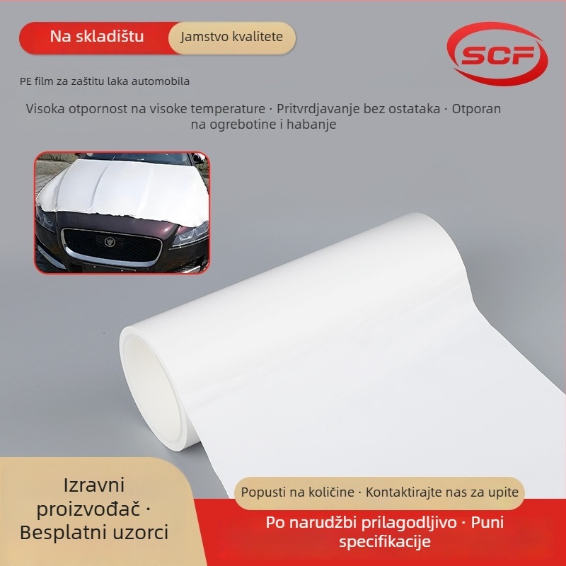Zaštitna folija za lak automobila, PE materijal, debljina 0,05–0,08 mm, akrilno ljepilo, serija zaštitnih folija