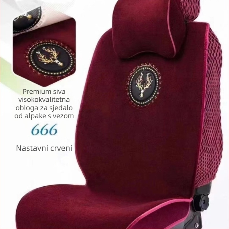 Auto sjedalo jastuk s naslonom za leđa i podrškom za lumbalni dio, alpaka površina, punjenje od pjene, pogodan za sve sezone, protuklizno, topao i debeo, unisex