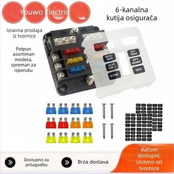 YOUWO 6-kanalna LED kutija osigurača, vodootporan marine panel osigurača za 12V/24V auta i brodova