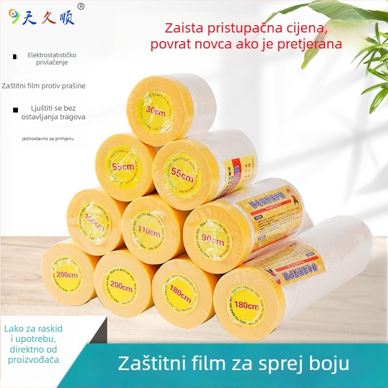 Maskirajuća zaštitna folija za sprej boje s PE folijom i teksturiranim papirom, visoko prianjajuća maskirajuća folija za namještaj, automobile, vrata i zidove, debljina 8 silk