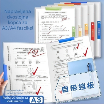 A3 dvostruki vučni folder s trakom, rotirajući organizator dokumenata za učenike, model 4238, PP materijal, klipsa za šipku, širina stražnje strane 24 cm, debljina ploče 0,1 cm