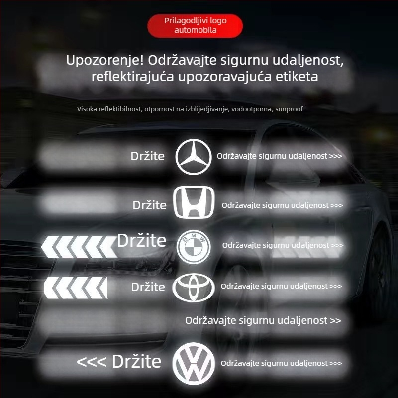 Automobilska reflektirajuća upozoravajuća naljepnica — samolijepljiva instalacija, univerzalni uzorak, prilagodljiva