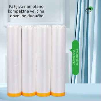 JK prašnjavi zaštitni film za namještaj i unutarnje bojanje — prilagodljivi maskirajući film, Jinghua papir + novi materijal, debljina oko 0,6, izvrsna propusnost svjetla, papirno jezgro, ljepilo Jinghua Paper
