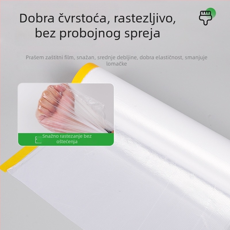JK prašnjavi zaštitni film za namještaj i unutarnje bojanje — prilagodljivi maskirajući film, Jinghua papir + novi materijal, debljina oko 0,6, izvrsna propusnost svjetla, papirno jezgro, ljepilo Jinghua Paper