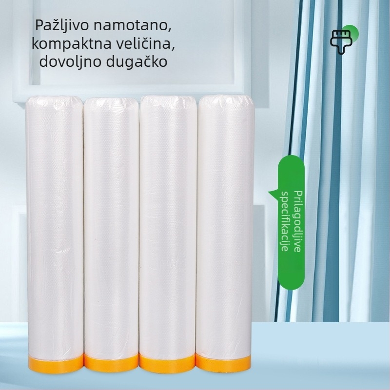 JK prašnjavi zaštitni film za namještaj i unutarnje bojanje — prilagodljivi maskirajući film, Jinghua papir + novi materijal, debljina oko 0,6, izvrsna propusnost svjetla, papirno jezgro, ljepilo Jinghua Paper