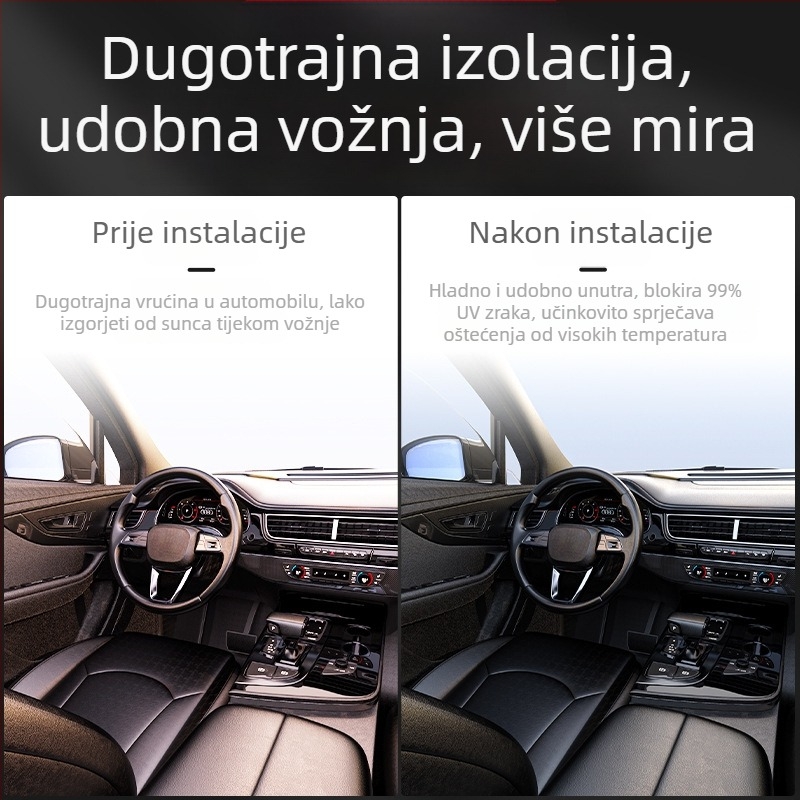Set folija za prozore automobila: privatnost, otporan na lomljenje, UV zaštita i toplinska izolacija za vjetrobran i bočna stakla.