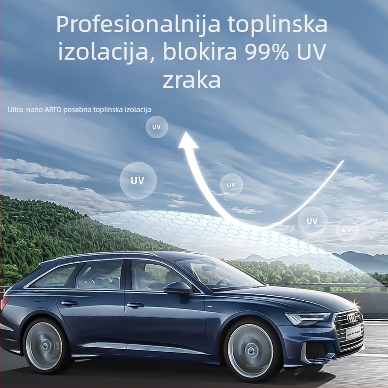 Set folija za prozore automobila: privatnost, otporan na lomljenje, UV zaštita i toplinska izolacija za vjetrobran i bočna stakla.