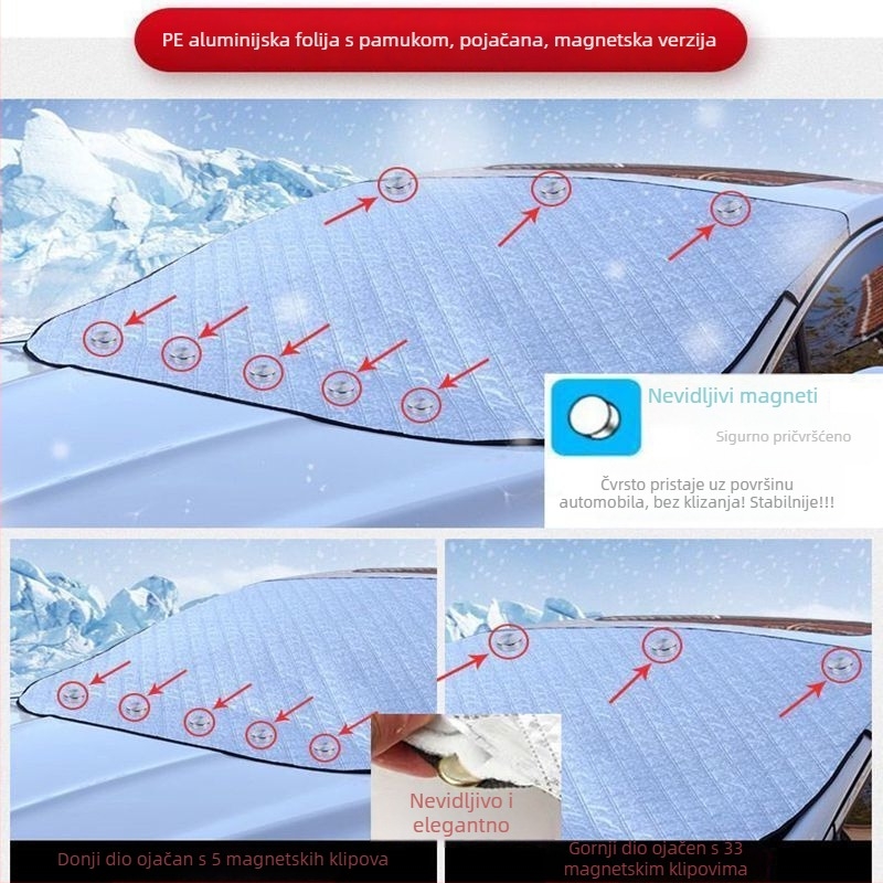 Automobilski snježni štit i zaštita vjetrobranskog stakla – univerzalna primjena, zaštita od smrzavanja, ugrađena instalacija, debeli zimski pokrivač