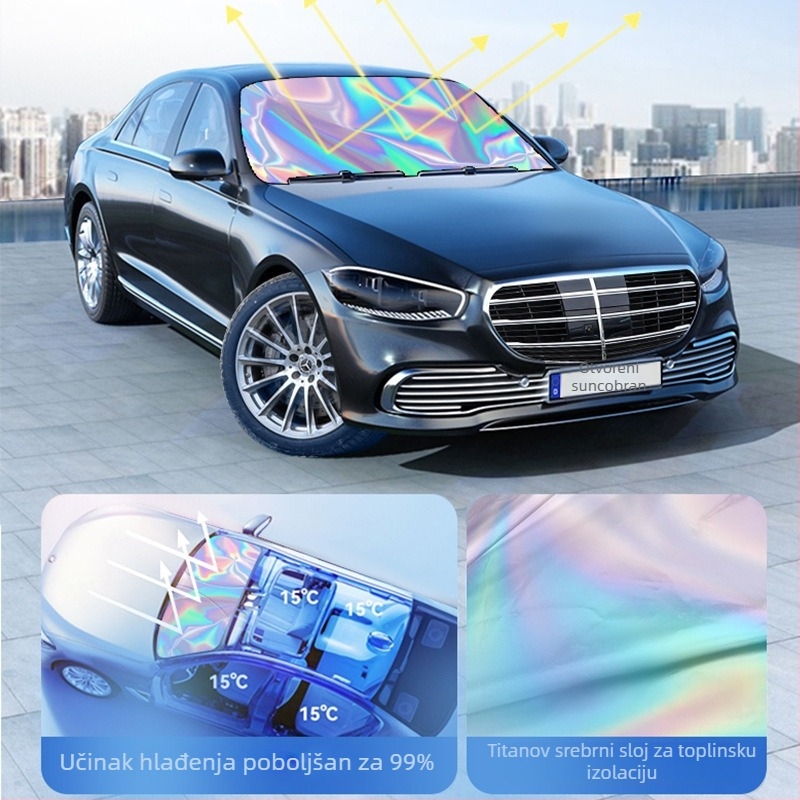Auto sjenilo za prednje vjetrobransko staklo, sklopno, lasersko sjenilo, aluminijska folija, ugradnja klikom