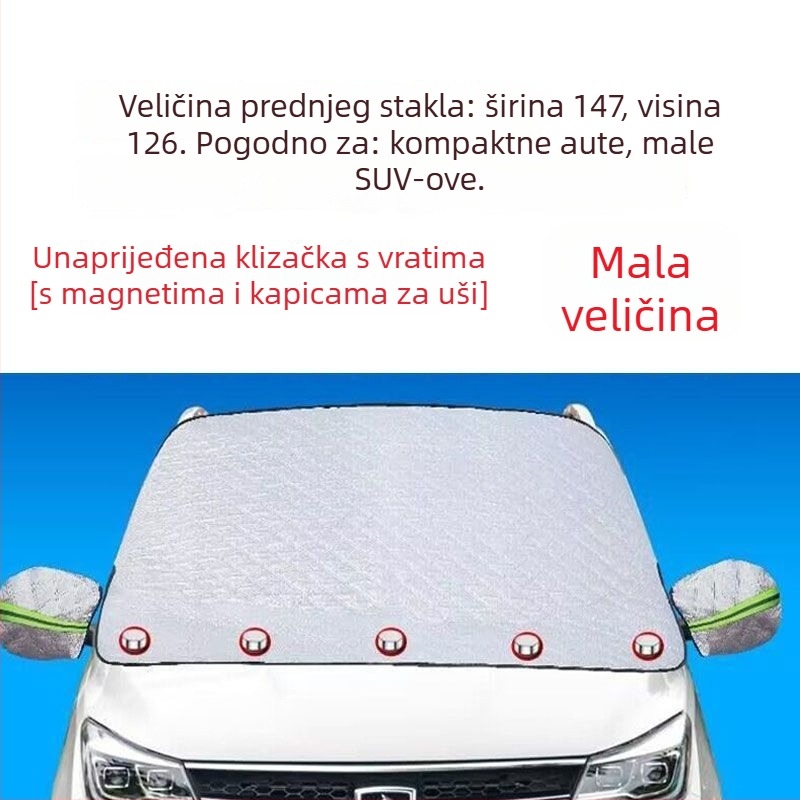 Automobilska zaštita od snijega i sunca za prednje staklo, magnetsko pričvršćivanje, ojačani polukrov, pamukovo‑vlaknasti materijal, universalna prilagodba, bez prilagođavanja