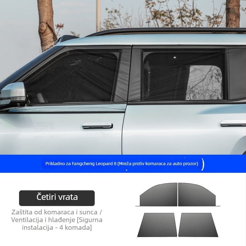 Mreža za prozor automobila protiv komaraca kompatibilna s Leopard 8, za kampiranje i vanjsku zaštitu od sunca | Materijal: Najlon; Širina: originalni okvir; Životni vijek: 2 godine; Marka: Fit Club / The First Society