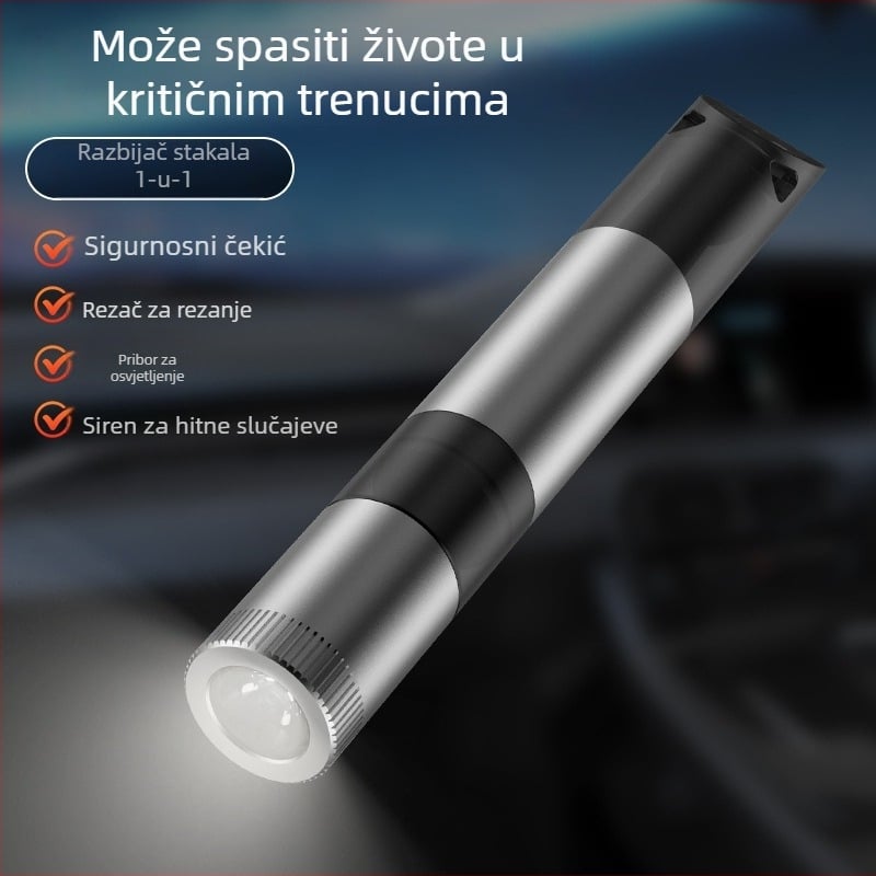 Automobilski čekić za razbijanje stakala – sigurnosni višenamjenski alat, aluminijska legura + ABS, 350 g, Mogućnost prilagođavanja