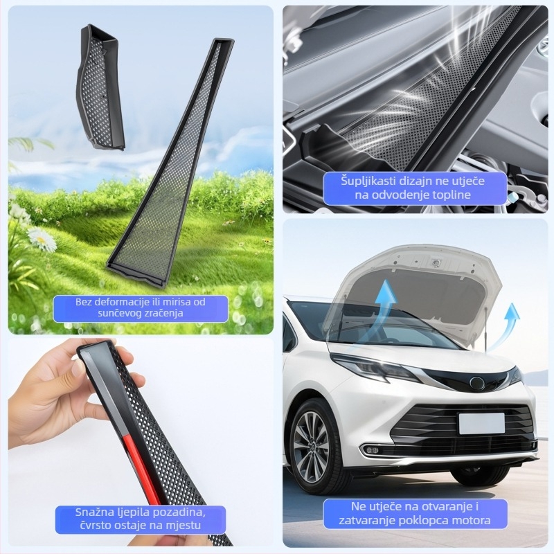 ABS unutarnje auto naljepnice za Toyota Sienna – prednje lijevi i desni poklopci vodnih kanala protiv curenja, otvori za hlađenje haube, mreža protiv insekata