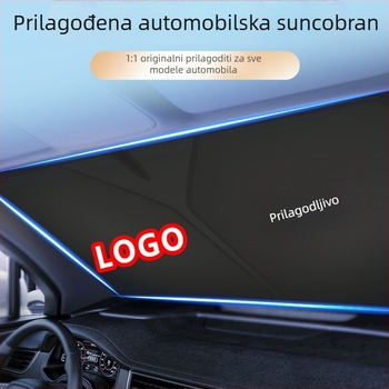 Auto sjenilo za unutrašnjost s termoizolacijskom aluminijskom folijom, teleskopska instalacija za prednje vjetrobransko staklo, uzorak s logom marke, 300 g