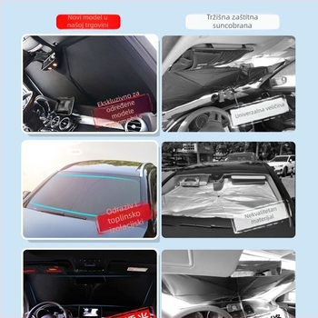 Auto sjenilo za unutrašnjost s termoizolacijskom aluminijskom folijom, teleskopska instalacija za prednje vjetrobransko staklo, uzorak s logom marke, 300 g