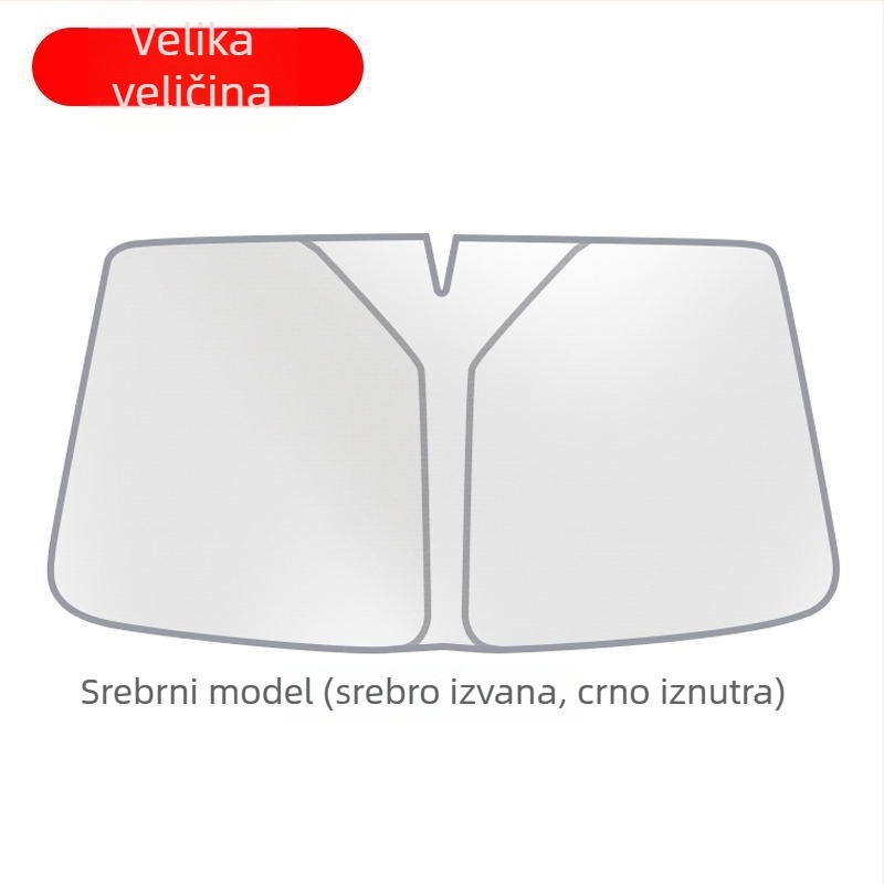 Auto sjenilo za unutrašnjost s termoizolacijskom aluminijskom folijom, teleskopska instalacija za prednje vjetrobransko staklo, uzorak s logom marke, 300 g