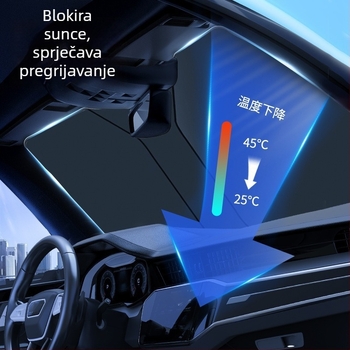 Auto sjenilo za prednje staklo – zavjesa za toplinsku izolaciju, univerzalna primjena, ugradnja ugrađena, minimalistički dizajn, geometrijski uzorak