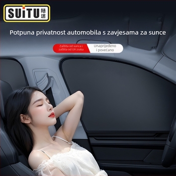 Auto zavjesa za sunce s magnetskim pričvršćivanjem, materijal: platno s premazom srebra i čelična žica, univerzalna kompatibilnost, marka Along the Way, mogućnost ispisa logotipa, prilagodba po narudžbi