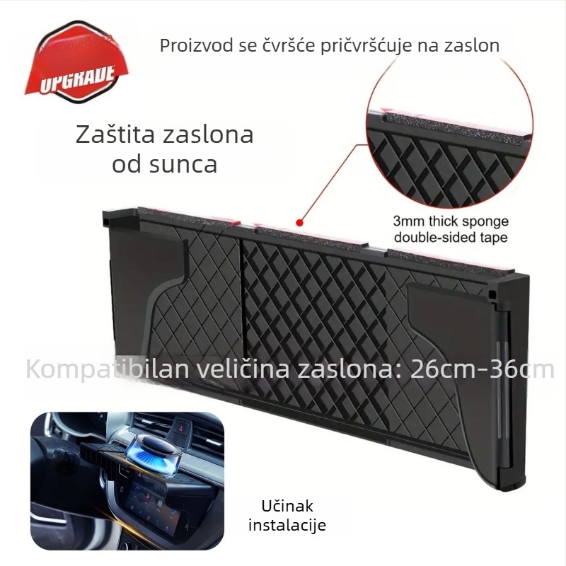 Auto vizir za navigaciju s anti-refleksnim panelom i zaslonom za vožnju unatrag, teleskopska ugradnja, plastična konstrukcija, univerzalna kompatibilnost