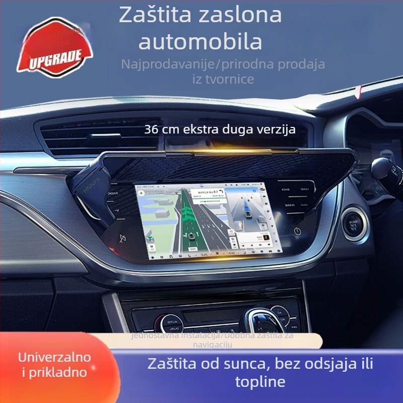 Auto vizir za navigaciju s anti-refleksnim panelom i zaslonom za vožnju unatrag, teleskopska ugradnja, plastična konstrukcija, univerzalna kompatibilnost