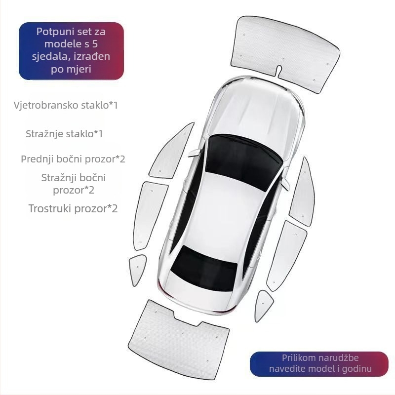 Univerzalni auto sunshade za prednje staklo i unutarnje bočne prozore s toplinskom izolacijom