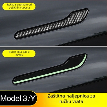 Patch za kvaku vrata Tesla Model 3/Y, zaštita od ogrebotina, karbonska vlakna tekstura, svjetleći završetak, samoljepljiva montaža